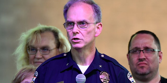 Former Louisville Police Chief Steve Conrad speaks during the 2016 Kentuckiana Pride Festival on June 17, 2016 in Louisville.. (Photo by Stephen J. Cohen/Getty Images)