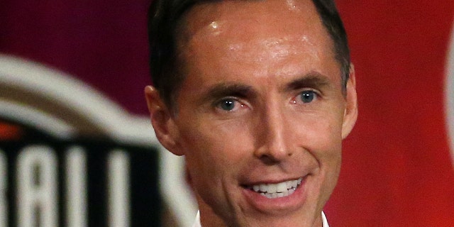 FILE - In this Sept. 7, 2018, file photo, Steve Nash speaks during induction ceremonies at the Basketball Hall of Fame, in Springfield, Mass. The Brooklyn Nets hired Steve Nash as their coach Thursday, Sept. 3, 2020, putting the Hall of Fame point guard in charge of the team that hopes to have Kevin Durant and Kyrie Irving together next season. (AP Photo/Elise Amendola, File)