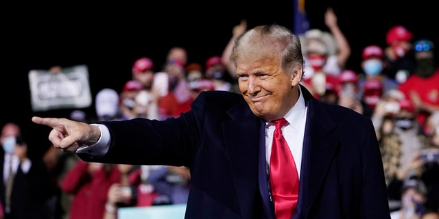 President Donald Trump appears at a campaign rally at Fayetteville Regional Airport in Fayetteville, N.C., Sept. 19, 2020. (Associated Press)