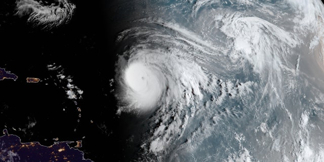 Hurricane Teddy can be seen over the Atlantic Ocean on Thursday, Sept. 17, 2020.