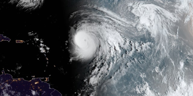 Hurricane Teddy can be seen over the Atlantic Ocean on Thursday, Sept. 17, 2020.