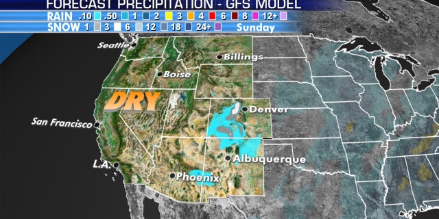 No precipitation is in the forecast across much of the West.