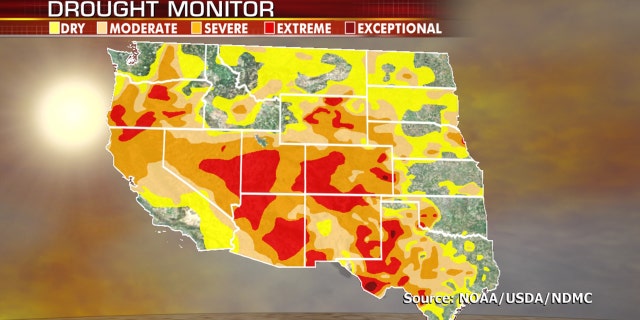 Worsening drought conditions can be seen out West.