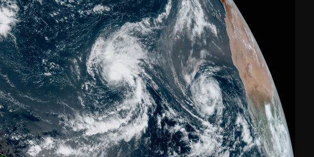 Tropical Storms Rene and Paulette can be seen over the Atlantic Ocean on Tuesday, Sept. 8, 2020.