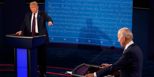 President Trump responds to Democratic presidential candidate Joe Biden during the first presidential debate on Tuesday, Sept. 29, 2020. (AP Photo/Morry Gash, Pool)