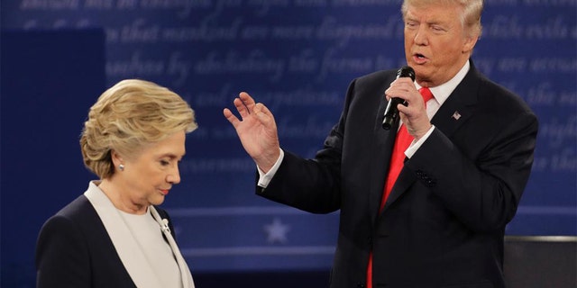 Donald Trump speaks during a 2016 presidential debate with Hillary Clinton.