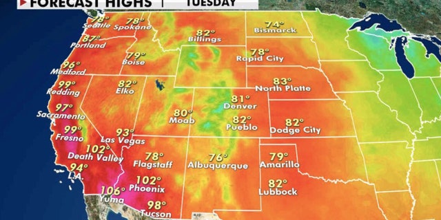 Forecast high temperatures for Tuesday, Sept. 29, 2020.