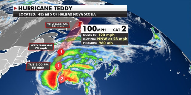 The forecast track of Hurricane Teddy.