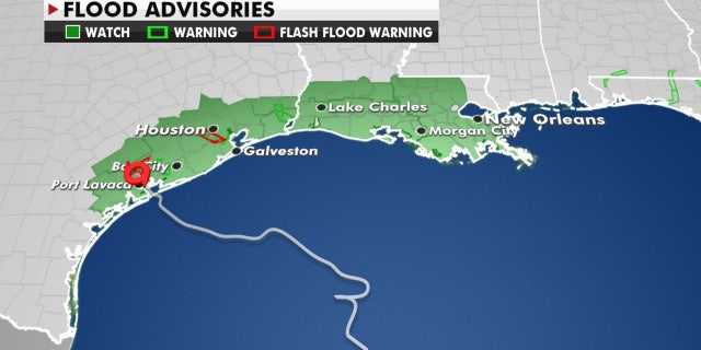 Flood advisories stretch from Texas into Louisiana as Tropical Storm Beta slowly moves along the coast.