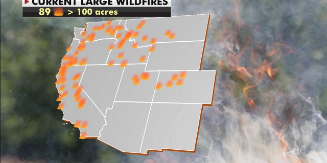 Current large wildfires burning across the West.