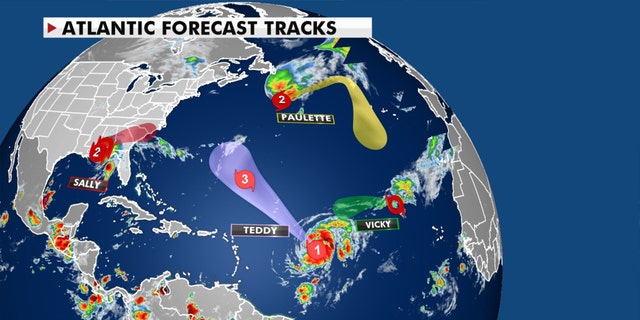 The forecast tracks for current tropical activity.