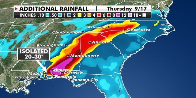 Forecast rainfall amounts from Hurricane Sally.