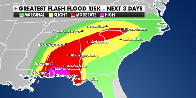 The greatest risk of flash flooding from Hurricane Sally.