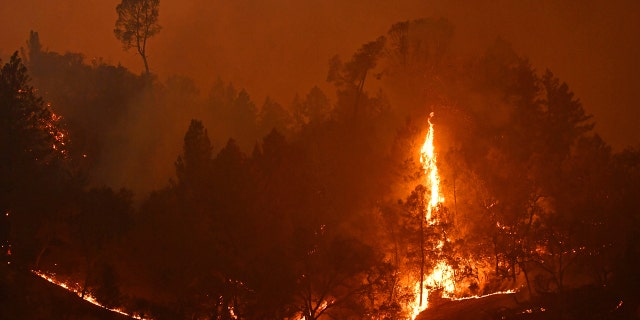 The Glass Fire burns in the hills of Calistoga, Calif., on Monday, Sept. 28, 2020. Calistoga is under mandatory evacuation on Monday night.