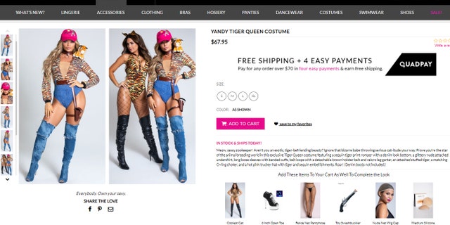 Yandy is peddling a couple of revealing Halloween getups inspired by Netflix’s “Tiger King.”