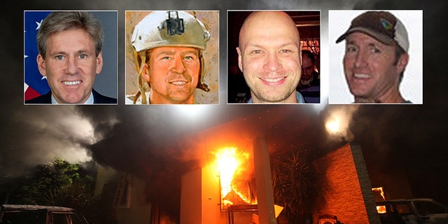The U.S. Consulate in Benghazi is seen in flames on September 11, 2012.  REUTERS/Esam Al-Fetori 