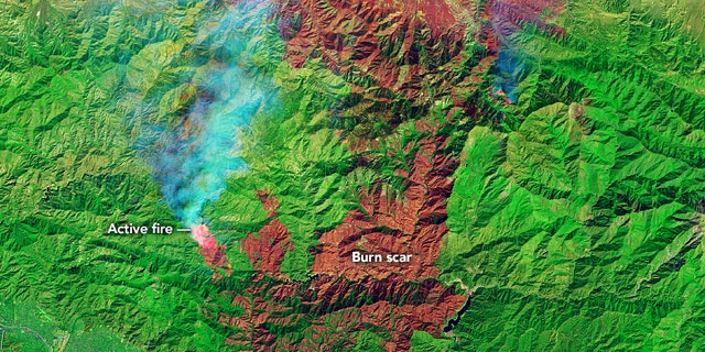 The burn scar can be seen from the Bobcat Fire on Sept. 21, 2020