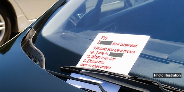 A woman received a brutal note on her car from her neighbor who said she had slept with the woman's boyfriend. 