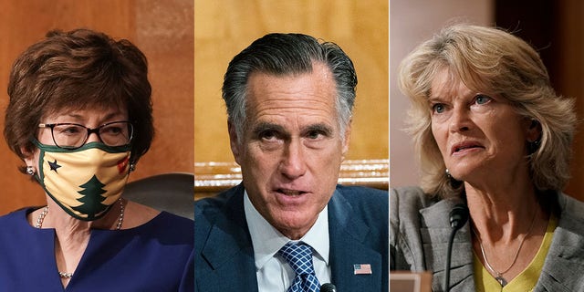 President Trump's ability to successfully replace Supreme Court Justice Ruth Bader Ginsburg on the bench could hinge on the support of Republican senators like Susan Collins of Maine (left), Mitt Romney of Utah, and Lisa Murkowski of Alaska. (Associated Press)