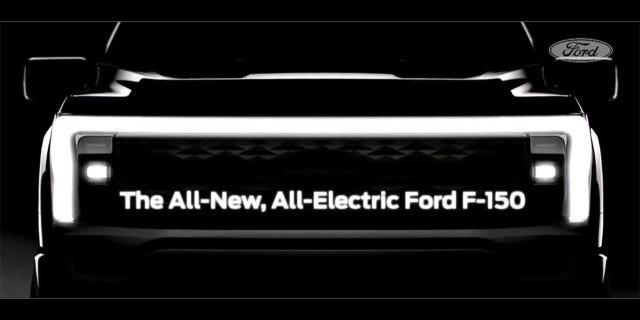 Teaser image shows the front of the first electric F-150.