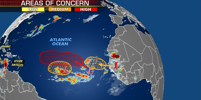 At least one of these storm systems could get near the U.S., according to computer models. (Fox News)