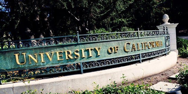 University of California, Berkeley entrance sign on the corner of Oxford Street and Center Street at Berkeley, California.
