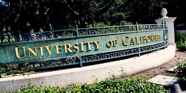University of California, Berkeley entrance sign on the corner of Oxford Street and Center Street at Berkeley, California.