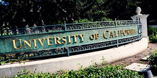 University of California, Berkeley entrance sign on the corner of Oxford Street and Center Street at Berkeley, Calif.