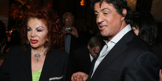 Sylvester Stallone and his mother, Jackie Stallone. She died in her sleep, her son, Frank Stallone announced Monday.