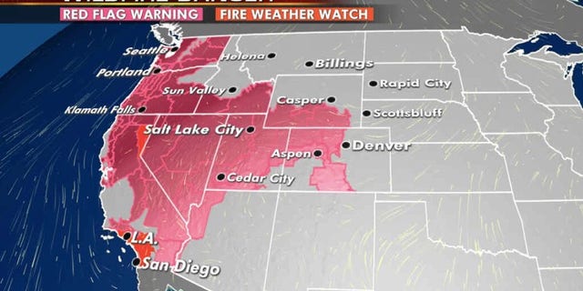 The wildfire danger expands on Monday across the West.