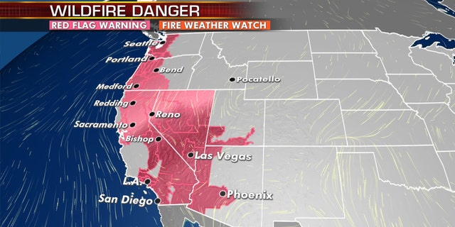 The wildfire danger continues out West on Tuesday.
