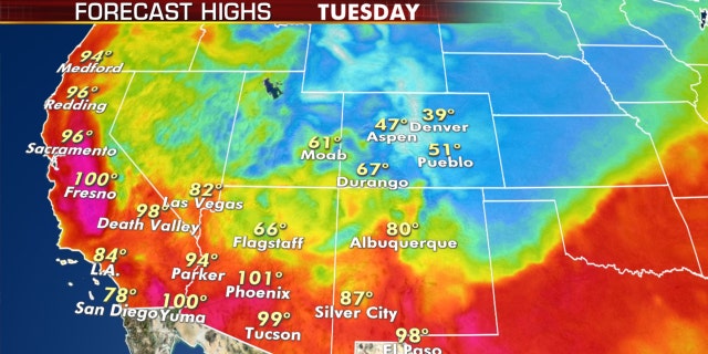 Forecast high temperatures for Tuesday, Sept. 8, 2020.