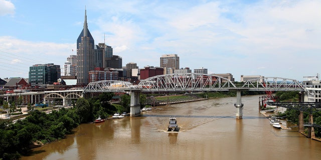 The Korean War Veterans Memorial Bridge offers views of downtown Nashville.