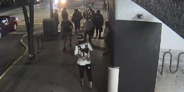 Security camera footage from Aug. 29, 2020, shows Michael Reinoehl outside a Portland, Oregon, parking garage on the night Aaron Danielson was killed, according to police. (Portland Police Bureau)