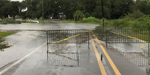 Multiple roads in Pascagoula, Miss. were blocked due to "standing water" as storm surge impacted the area as Hurricane Sally neared the area.