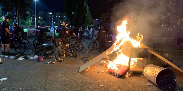 Police made seven arrests in downtown Seattle Saturday evening after a protest turned violent and chaotic.
