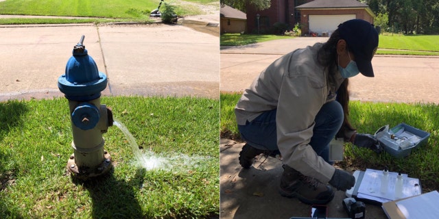 Investigators from the Texas Commission on Environmental Quality conduct water sampling in Lake Jackson, Texas on Sept. 26, 2020 after a brain-eating amoeba was detected in the city's water supply.