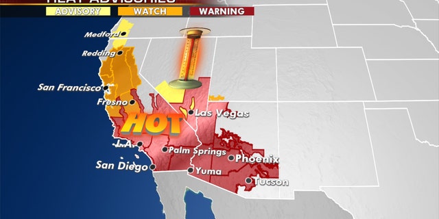 Heat warnings and advisories stretch across the West.