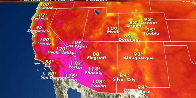 Forecast high temperatures for Friday, Sept. 4, 2020.