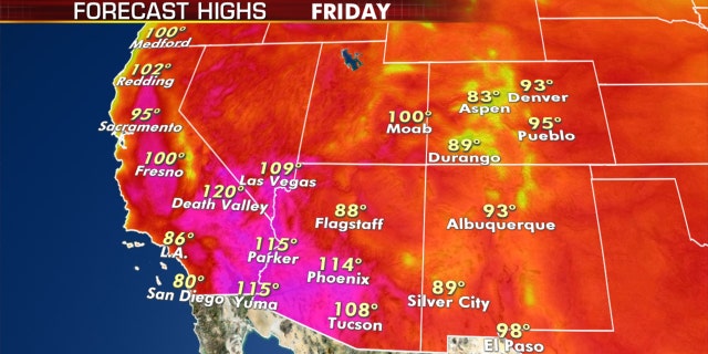 Forecast high temperatures for Friday, Sept. 4, 2020.