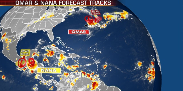 The current tropical activity in the Atlantic basin.