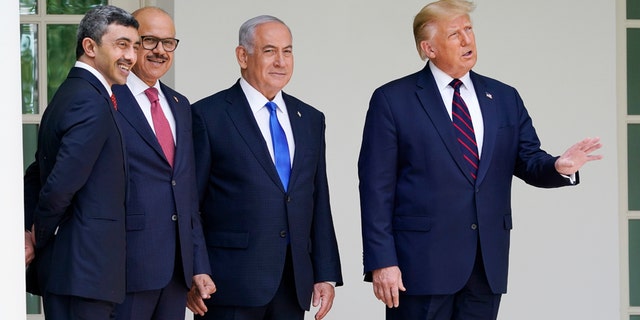 President Donald Trump walks to the Abraham Accords signing ceremony at the White House, Tuesday, Sept. 15, 2020. (AP Photo/Alex Brandon)