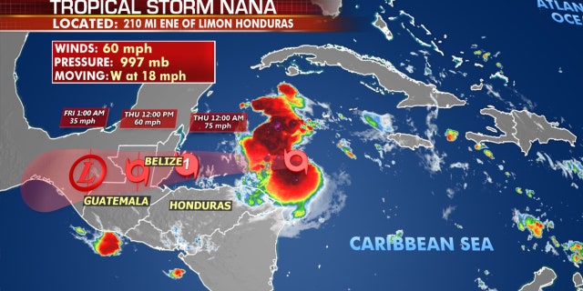 The forecast track of Tropical Storm Nana.