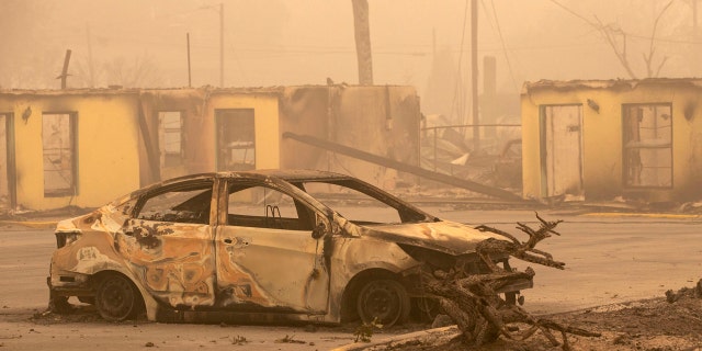 The Oak Park Motel was destroyed by the flames of the Beachie Creek Fire east of Salem, Ore., Sunday, Sept. 13, 2020.