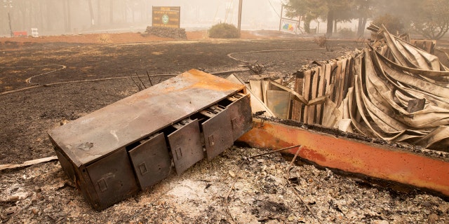 Flames from the Beachie Creek Fire destroyed the Oregon Department of Forestry, North Cascade District Office in Lyons, Ore., Sunday, Sept. 13, 2020.