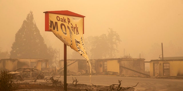 The Oak Park Motel was destroyed by the flames of the Beachie Creek Fire east of Salem, Ore., Sunday, Sept. 13, 2020.