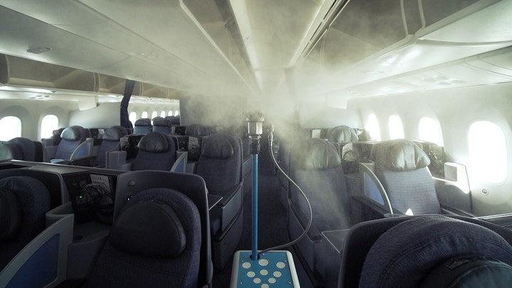 How are plane seats disinfected?