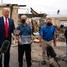 President Donald Trump speaks as he tours an area Tuesday, Sept. 1, 2020, that was damaged during demonstrations after a police officer shot Jacob Blake in Kenosha, Wis. (AP Photo/Evan Vucci)