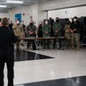 President Donald Trump meets with law enforcement officers at Mary D. Bradford High School, Tuesday, Sept. 1, 2020, in Kenosha, Wis. (AP Photo/Evan Vucci)