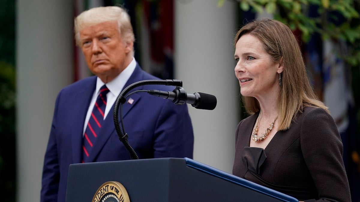 Judge Amy Coney Barrett speaks after President Donald Trump announced her as his nominee to the Supreme Court, in the Rose Garden at the White House, Saturday, Sept. 26, 2020, in Washington. (AP Photo/Alex Brandon)